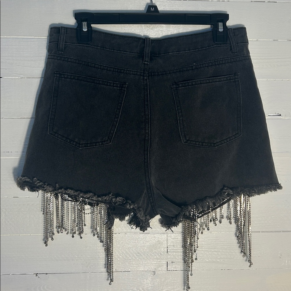 Blue B faded black rhinestone and pearl denim shorts. Womens size Large. - Picture 4 of 10